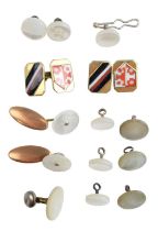 Various mother-of-pearl shirt studs and cufflinks, together with a pair of enamelled cufflinks