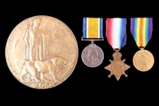 A 1914-15 Star, British War and Victory Medals with Memorial Plaque to 18607 Pte Robert Heywood,