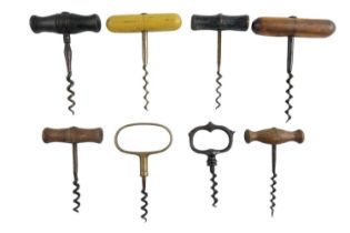 Eight various 19th Century and later corkscrews