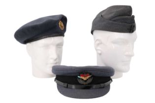 An RAF officer's peaked cap together with a beret and side hat Qty: 3