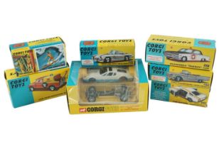 A group of boxed Corgi Model Club diecast toy cars, comprising a Ghia 5000 Mangusta with De Tomaso