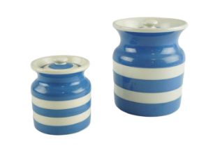 Two TG Green Cornishware kitchen storage jars, tallest 12 cm