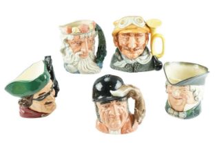 Five large Royal Doulton character jugs, including Dick Turpin, Neptune, etc, tallest 20 cm