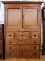 A Victorian pine press cupboard, the central drawer fitted with a cutlery tray, 140 x 68 x 198 cm