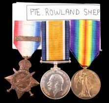 A 1914 Star with clasp, British War and Victory medals to L-15564 Pte Rowland Sheppard, 1st Royal