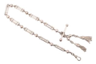 A late 20th Century white metal Albertina or fancy watch chain, having links of parallel collared
