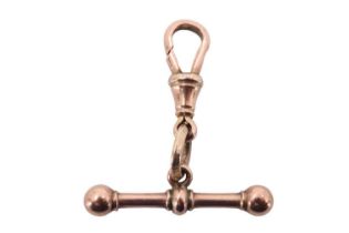 A late 19th / early 20th Century rose coloured 9 ct yellow-metal T-bar and swivel, marked "9c" t-bar