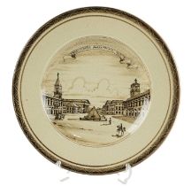 A Majolika Manufaktur Karlsruhe "Karlsruher Marktplatz 1832" plate, circa 1930s, impressed and