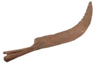 A Roman wrought iron sickle head, believed from Magdalensberg, Austria, with a receipt of purchase