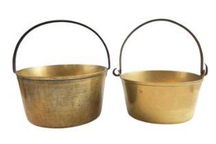 Two late 19th / early 20th Century wrought iron and brass jam pans, 33 cm largest diameter Qty: 2