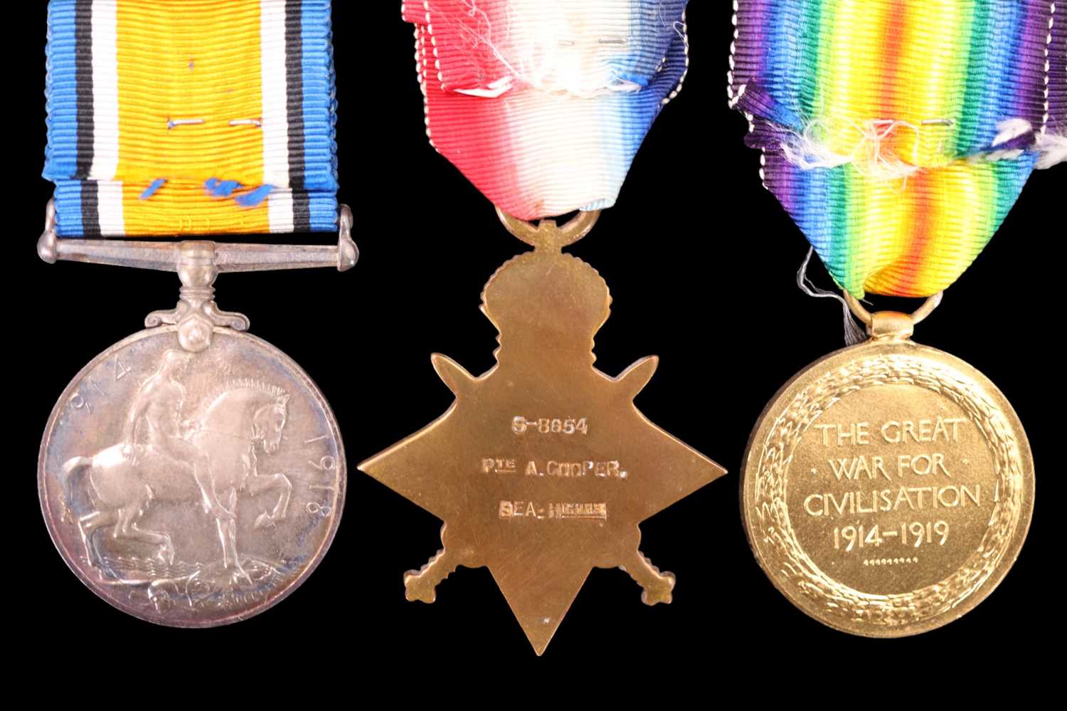 A 1914-15 Star, British War and Victory Medals with Memorial Plaque to S-8654 Pte Alfred Cooper, - Image 3 of 8