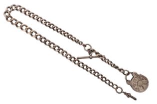 A Victorian silver graduated curb-link watchchain, with a floral engraved locket, Birmingham,