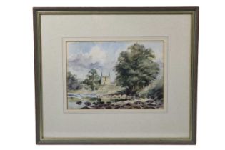 Robert Forrester (Cumbrian, 1913-1988) "Gilnockie", a loose, verdant landscape with Gilnockie