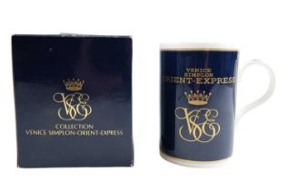 A boxed Venice Simplon Orient-Express mug, 10.5 cm