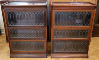 A pair of George VI mahogany and leaded glass Globe Wernicke lawyer's bookcases, each 87 x 36 x