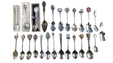A collection of souvenir and other spoons including a 925 standard white metal Maltese spoon