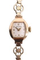 A 9 ct gold Helvetia wristlet watch, having a crown-wound 17 jewel movement, gilt dauphine hands and