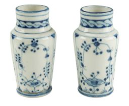 A small pair of late 19th / early 20th Century German blue and white porcelain spill or similar