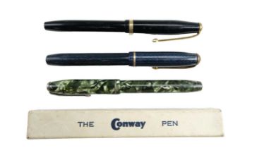 Three vintage Conway Stewart fountain pens comprising a 85L, a 28 and a 75 in original packaging