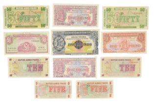 A group of uncirculated British Armed Forces Special Vouchers, comprising 2nd Series five pounds and