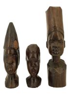 Three mid-to-late 20th Century carved hardwood African busts, 30 cm tallest Qty: 3