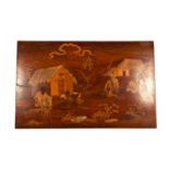 An Indian marquetry inlaid rosewood panel, depicting villagers making baskets, furniture and pots,