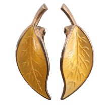 A pair of 1950s David Andersen guilloche enamelled gilt white metal earrings designed by Willy