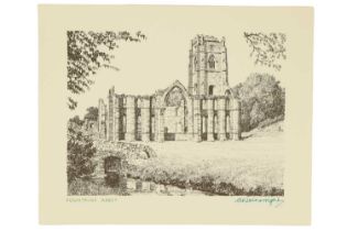 Alfred Wainwright (1907-1991) “Fountains Abbey”, a study of the ruined Cistercian monastery sat