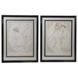 Jean Heine (French, contemporary). Two studies of a nude woman respectively posed with a small