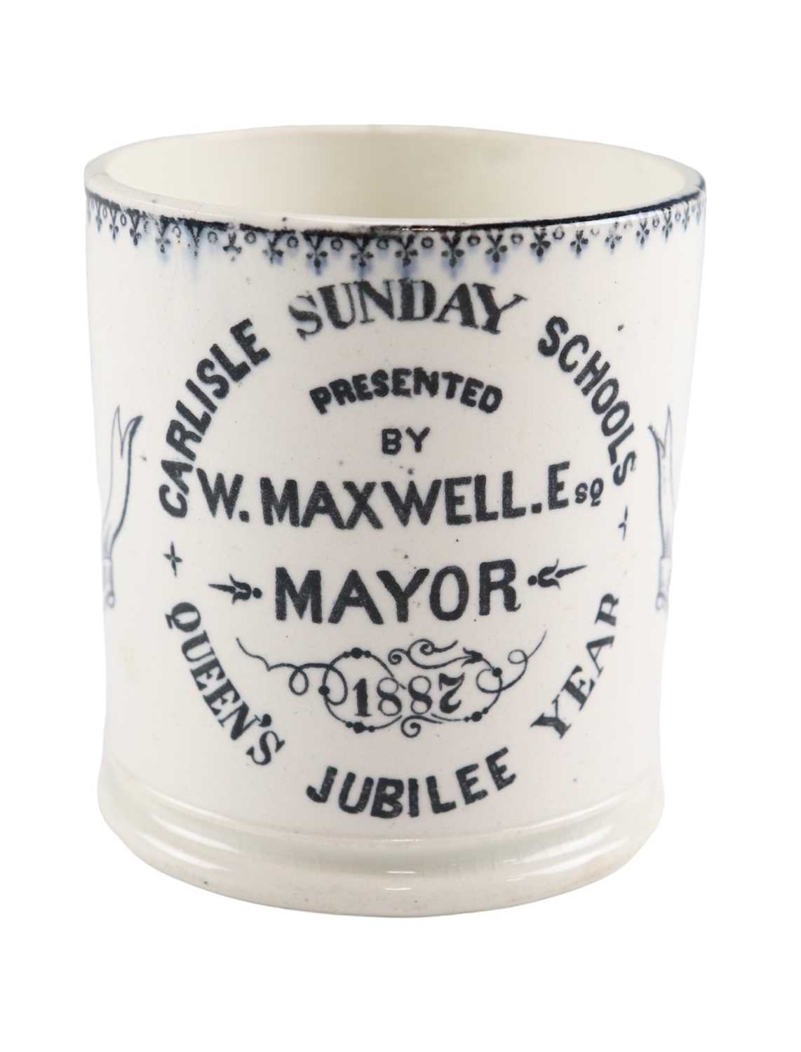 A Carlisle Sunday Schools mug presented by W. Maxwell Esq mayor, Queen's Jubilee Year, 1887 - Image 2 of 3