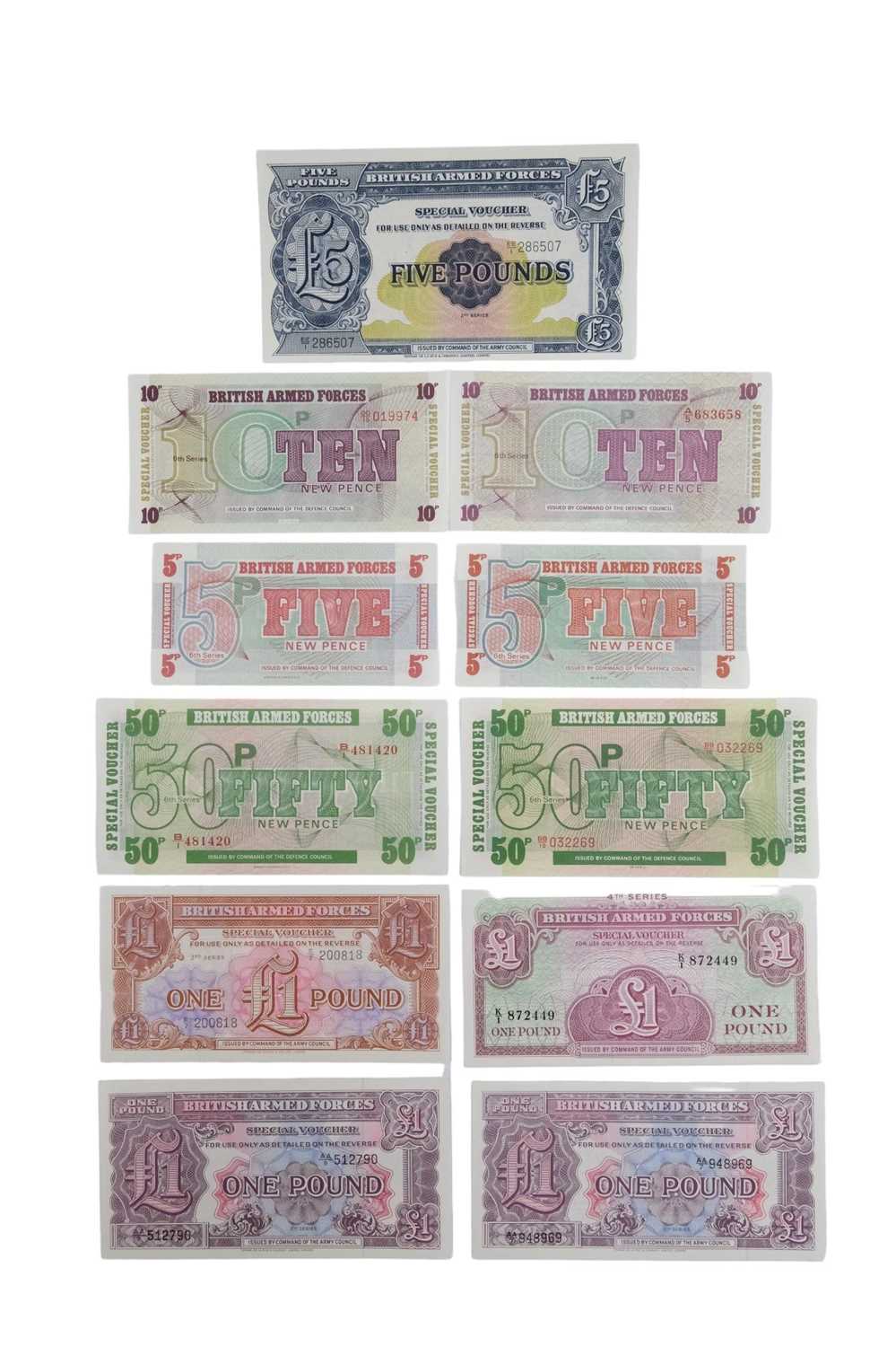 BRITISH MILITARY ARMED FORCES SPECIAL VOUCHERS SET OF FOUR NOTES UNCIRCULATED. | UK