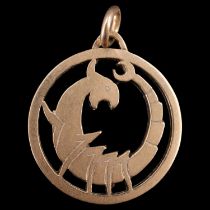 A pierced 9 ct gold Scorpio astrological pendant, Birmingham, 1977, 3.2 g, 20 mm excluding