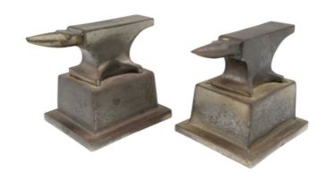 A pair of nickel-plated cast iron jeweller's anvils, mid 20th Century, 9 x 6 x 6.5 cm