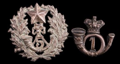 A 5th Volunteer Battalion the Cameronians white metal cap badge, 38 mm, together with a 1st
