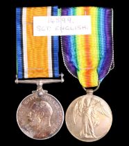 British War and Victory medals to 14599 A Sjt A English, Border Regiment