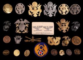 A collection of US military badges and insignia