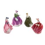 Four Royal Doulton figurines, Geraldine, Denise, Specially For You and Top O The Hill, tallest 22