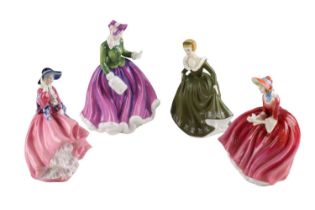 Four Royal Doulton figurines, Geraldine, Denise, Specially For You and Top O The Hill, tallest 22