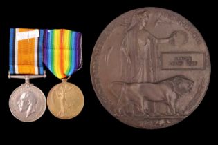 British War and Victory medals with Memorial Plaque to 27547 Pte Arthur Henry Ford, Border Regiment