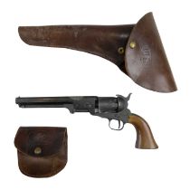 A non-firing replica US Civil War era Colt Navy revolver, holster and pouch