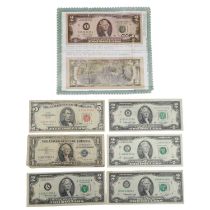 Three US Series 1976 William Edward Simon two dollar Federal Reserve banknotes together with a