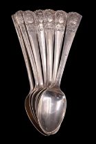 Seven George V Silver Jubilee silver commemorative coffee spoons, Sheffield, 1934, 70.95 g gross,