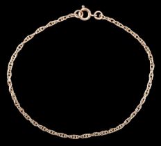 A 9 ct gold rope-link chain bracelet, Sheffield, 1989, 1.37 g, 18.5 cm