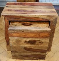 A contemporary hardwood nest of two tables, largest 58 x 36 x 55 cm