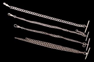 Four late 19th / early 20th Century silver curb link watch chains, 94 g gross, smallest 23 cm