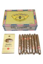 A King Edward The Seventh cigar box containing eight cigars, two Hamlet Reserve cigars and one other