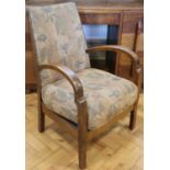 A 1930s stained beech open armchair, 84 cm