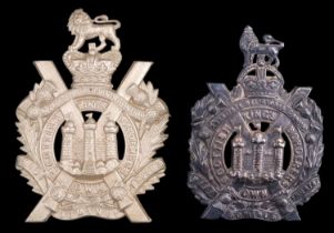 A Victorian King's Own Scottish Borderers cap badge together with a Great War / Second World War