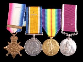 A 1914 Star with clasp, British War, Victory and Long Service and Good Conduct Medals to 7424 Pte