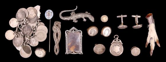 A quantity of Victorian and later silver and white metal jewellery and other items, comprising a